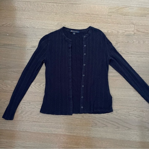 Brooks Brothers Women's Navy Cable Knit Button Down Cotton Cardigan Size Small - Picture 1 of 9